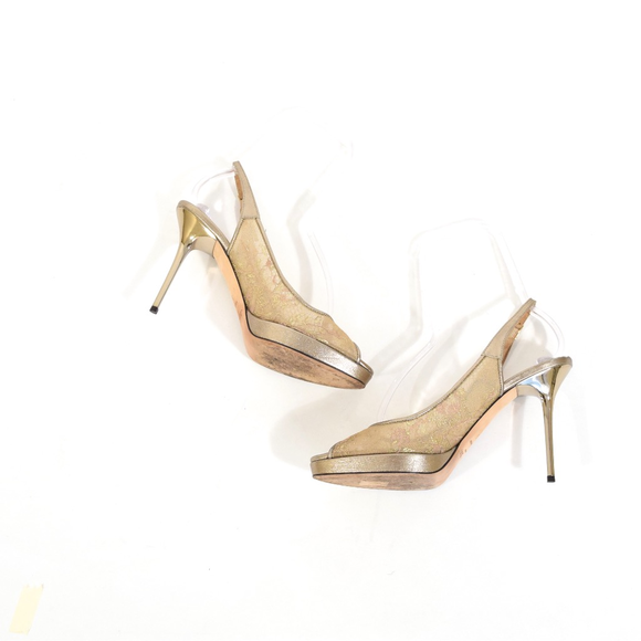 ❌SOLD❌Jimmy Choo Gold Lace Filigree Platform Pumps - Picture 7 of 8