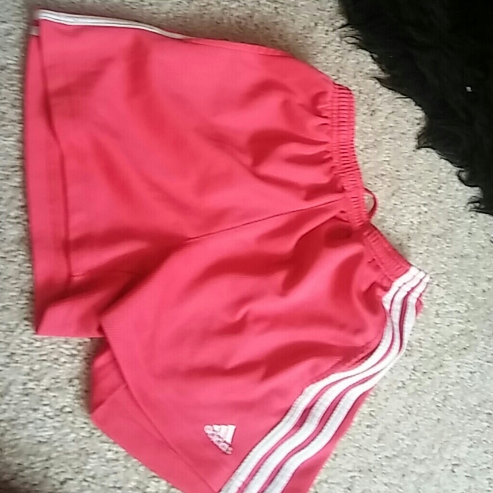 Red adidas soccer shorts