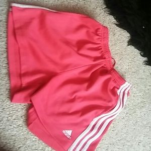 Red adidas soccer shorts