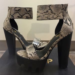 Chunky Platform Snake Print Heels