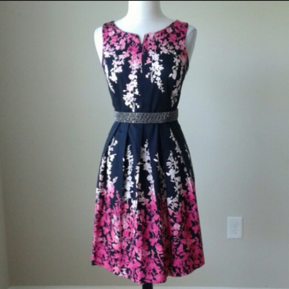 Pink and black floral ombré dress