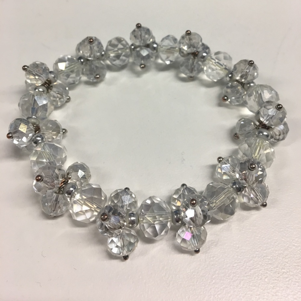 Crystal-like, shimmery, stretchy bracelet.