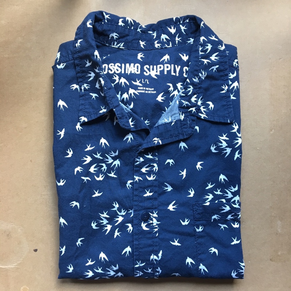 Short Sleeve Bird button up - navy/white