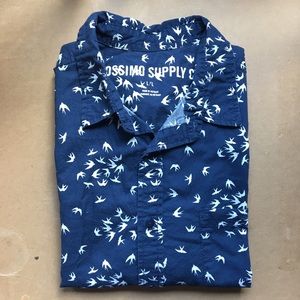 Short Sleeve Bird button up - navy/white