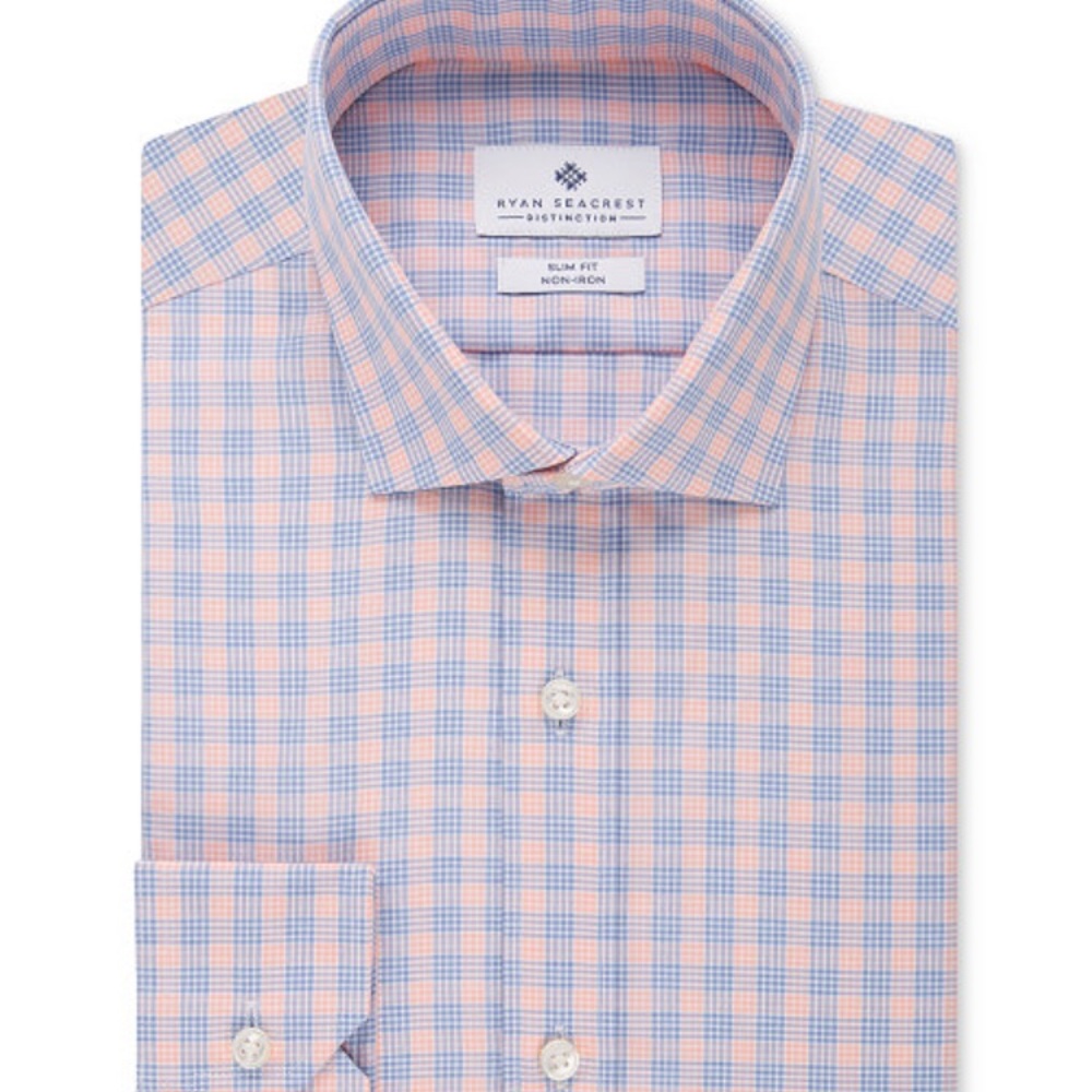 Ryan seacrest distinction salmon plaid dress shirt