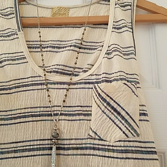 POSTELLA Hi-Lo Ribbed Knit Striped Pocket Tank EUC - Picture 3 of 5