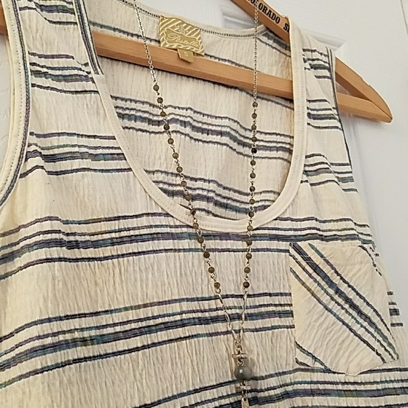 POSTELLA Hi-Lo Ribbed Knit Striped Pocket Tank EUC - Picture 5 of 5