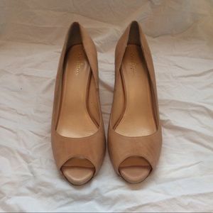 Cole Hana Nude Leather Heels Peep Toe