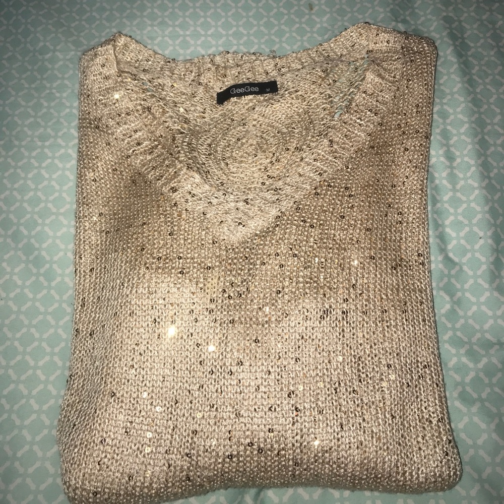 Cream and Gold Glittered Thin Sweater