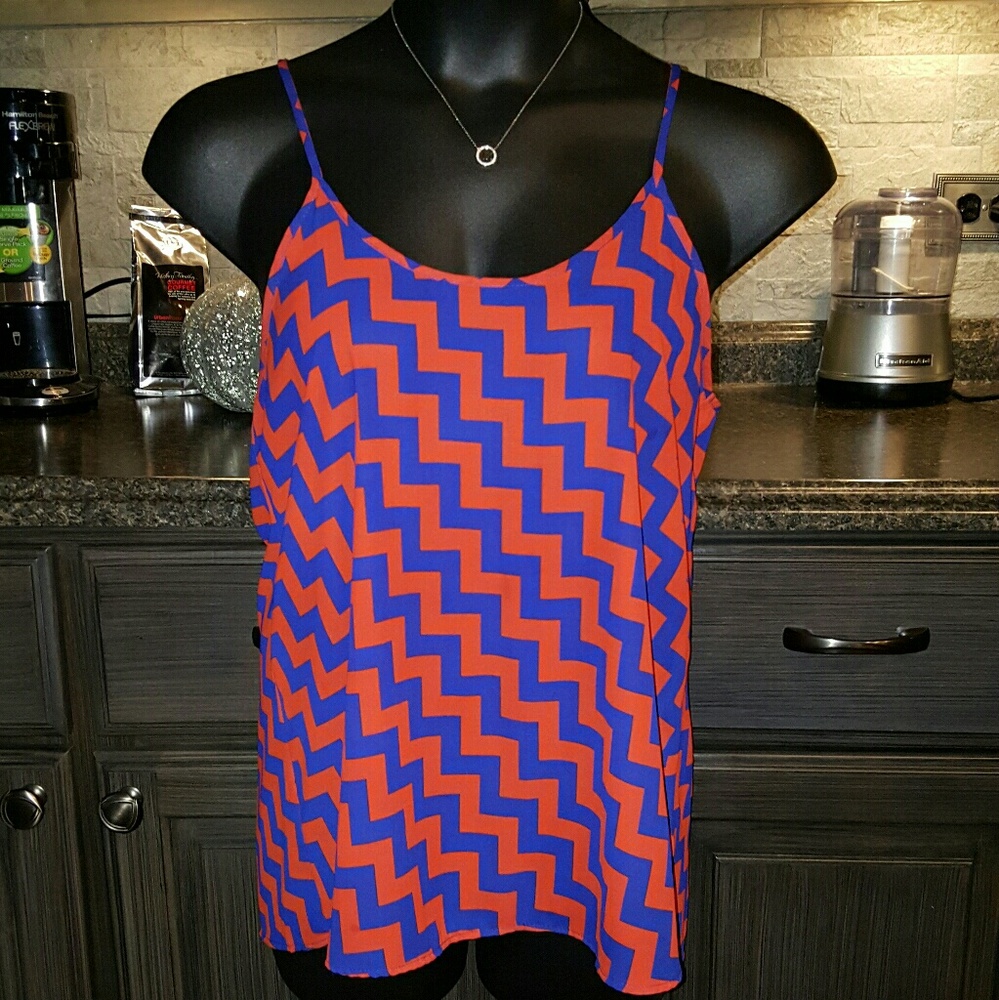 Beautiful Orange & Royal blue chevron print tank