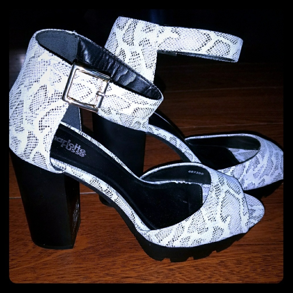Charlotte Russe White Snakeskin Strappy Platforms