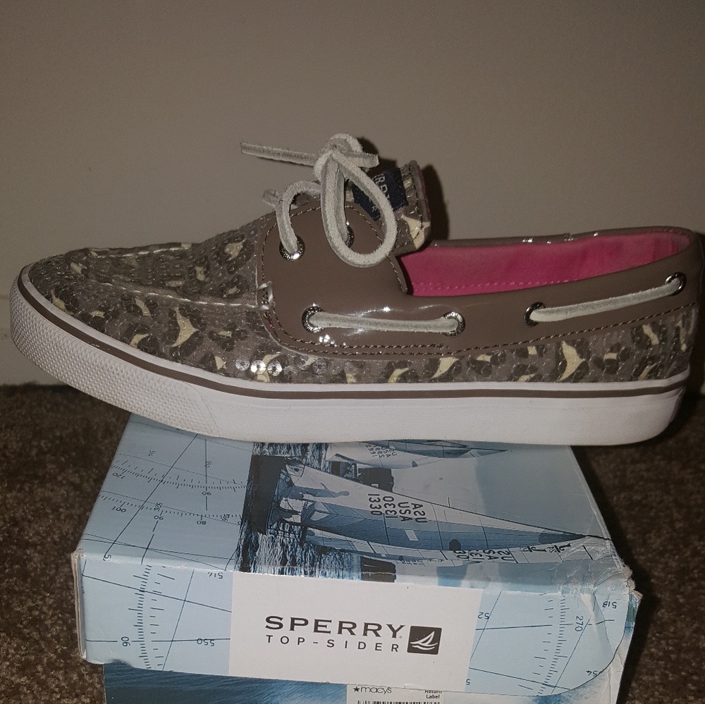 Sequin leopard print sperrys