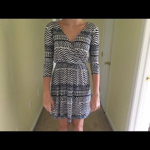 White and navy dress with Aztec design