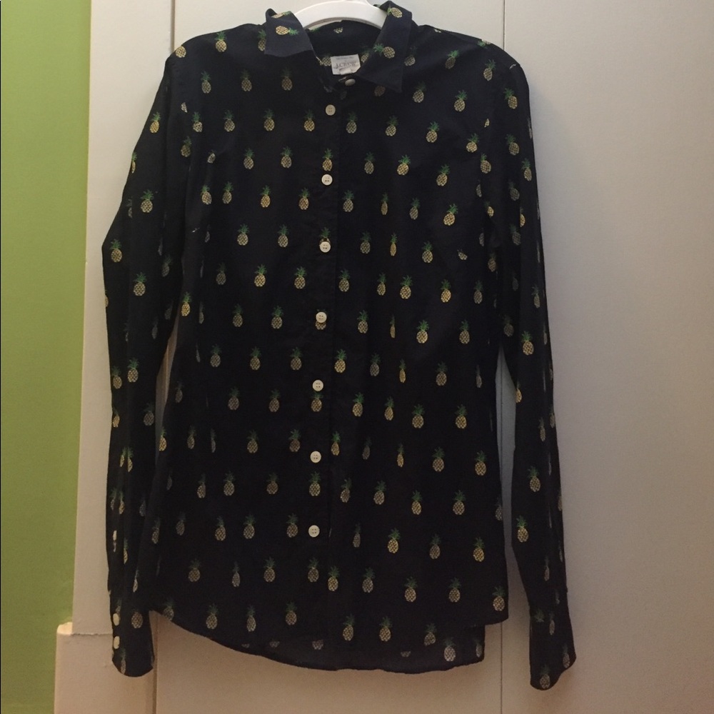 Navy blue pineapple button down shirt