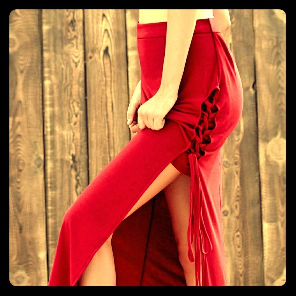 High Slit Lace Up Maxi Skirt