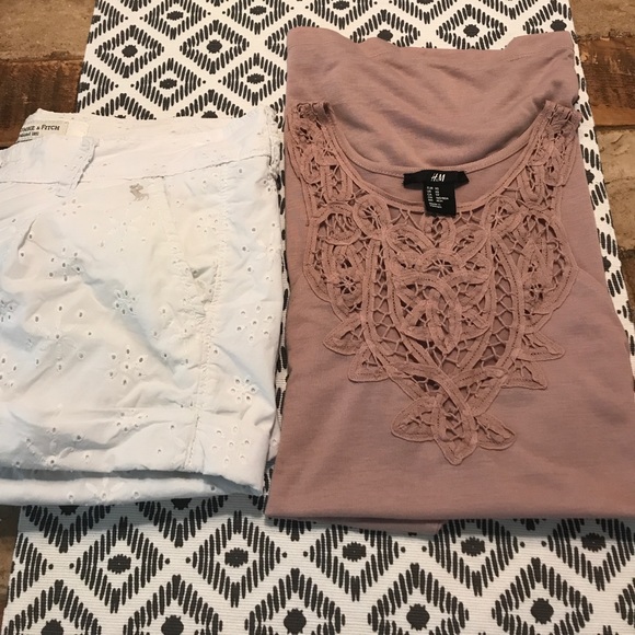 H&M Tops - Pink Crochet High Neck Top