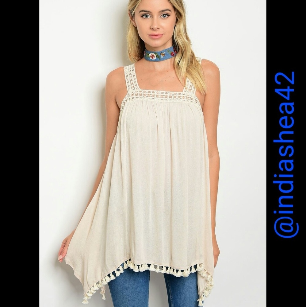 Light Taupe Boho Inspired Tassel Tank...1 Lg left!
