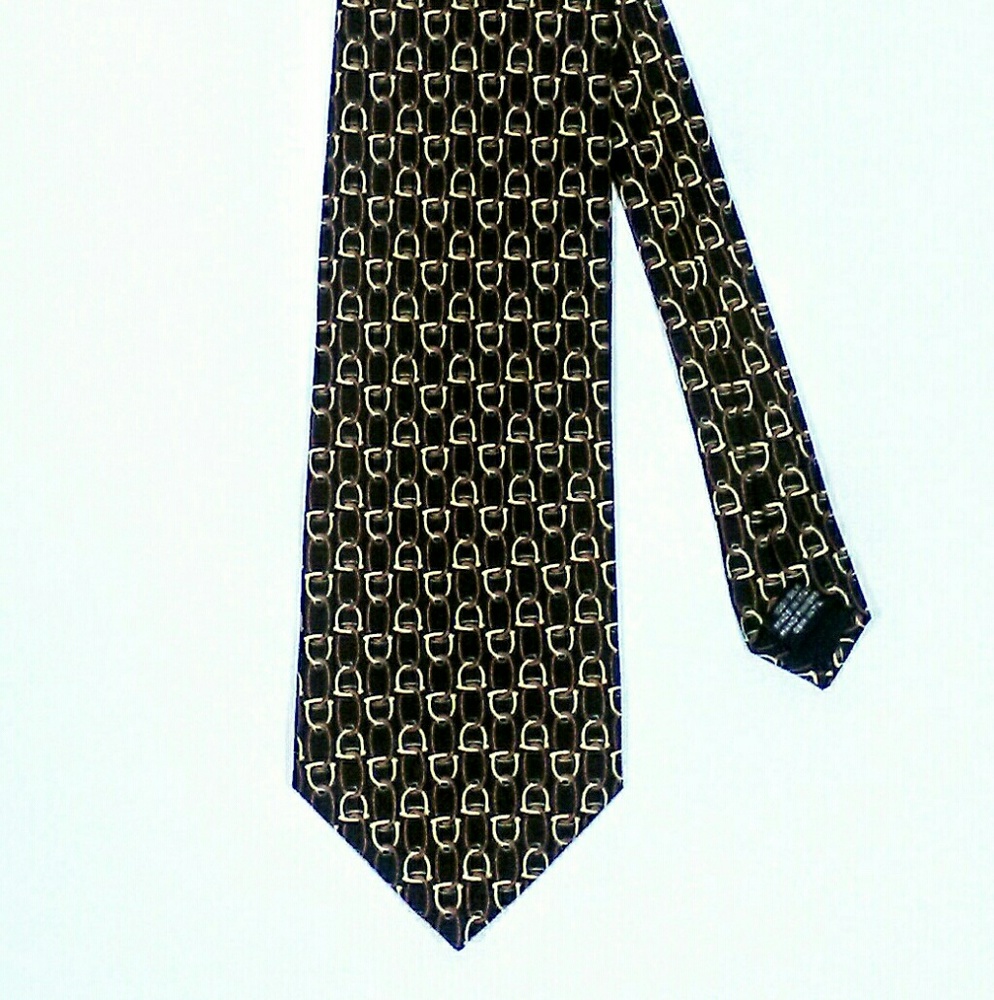 Men's Paolo Gucci 100% Silk Tie Black Gold & Brown