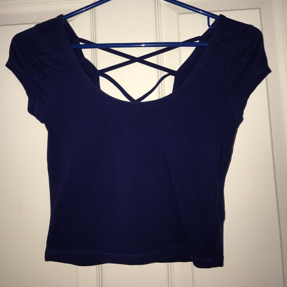 Blue crop top with strappy back
