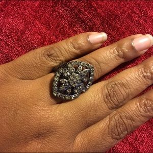 Grey Rhinestone and Gunmetal Stretch Ring