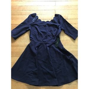 Navy Blue 3/4 sleeve skater dress