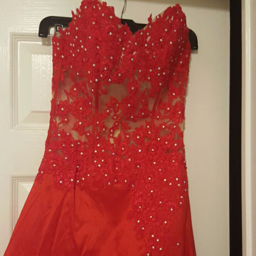 Jovani Red Mesh Formal Dress