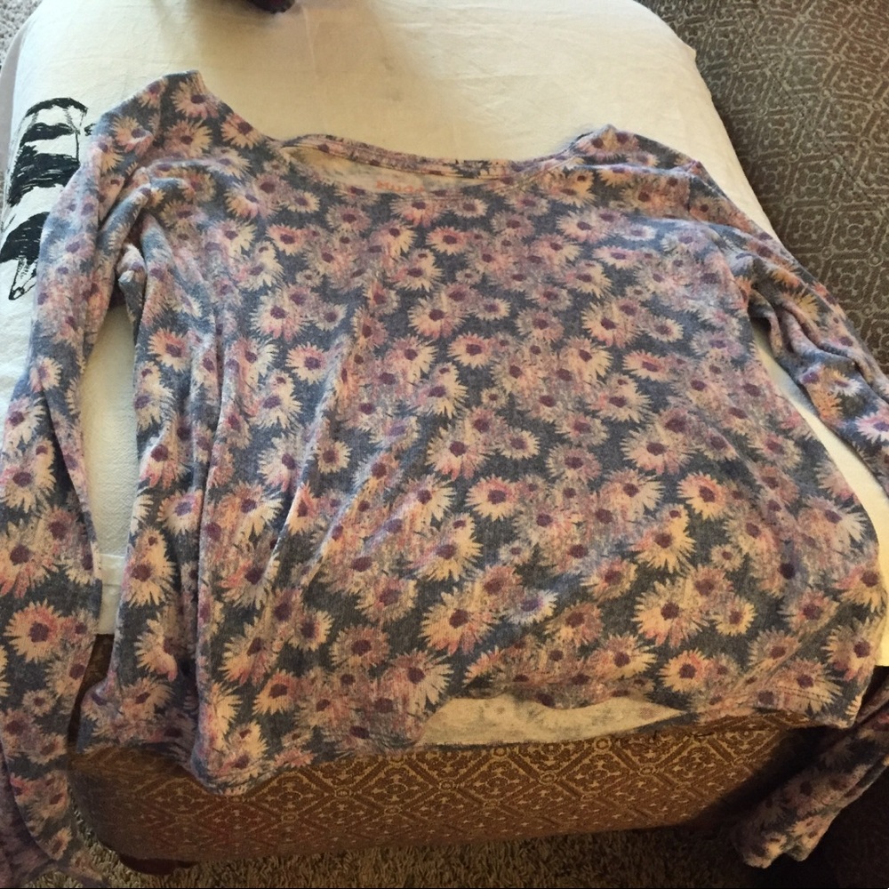 Purple Floral Target Crop Long Sleeve Shirt