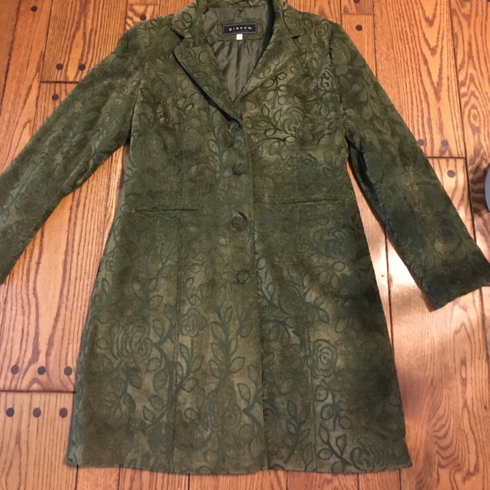 Crushed Velvet like green tapestry coat