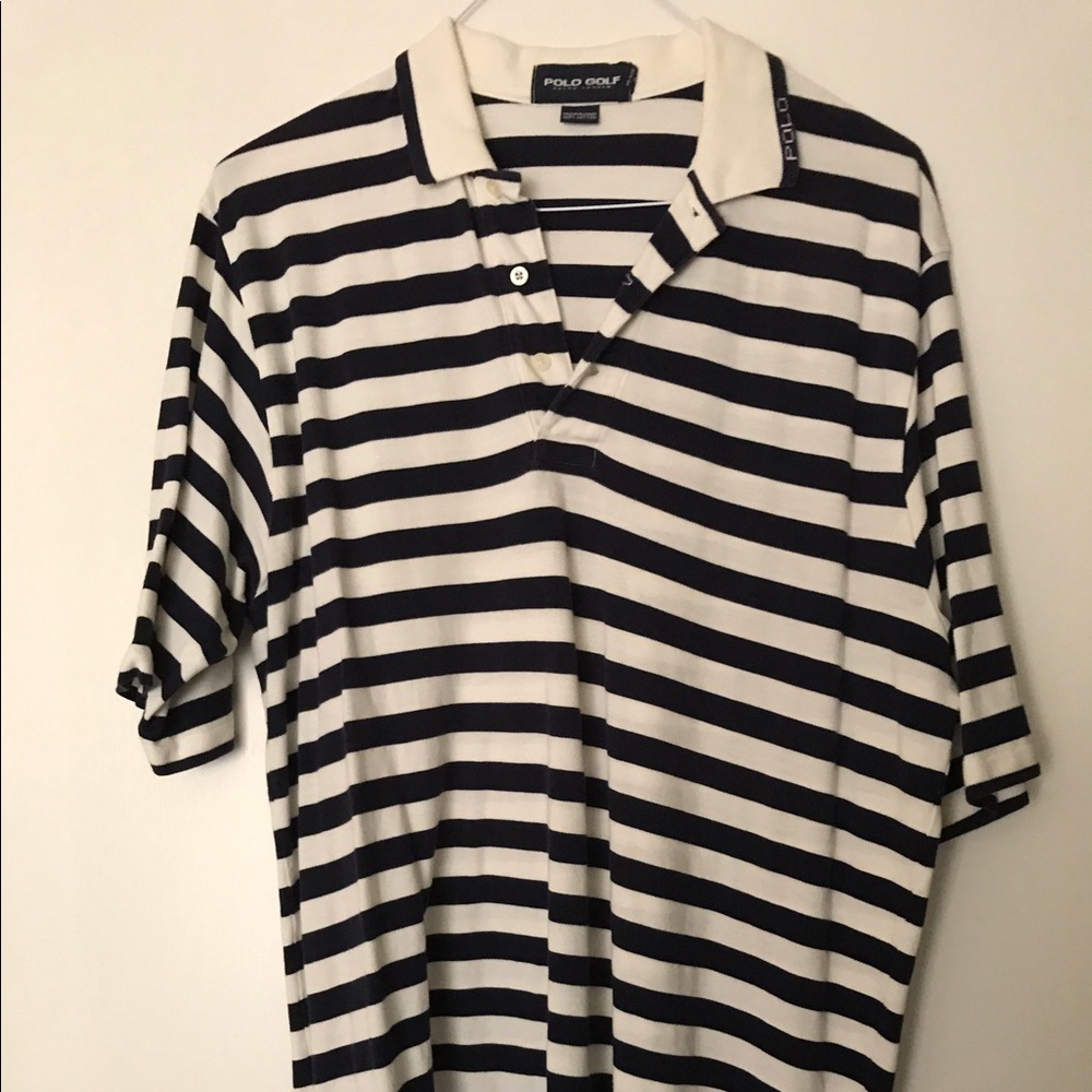 Polo Golf shirt, Lg, Navy and white striped