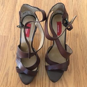 Brown leather strappy heels