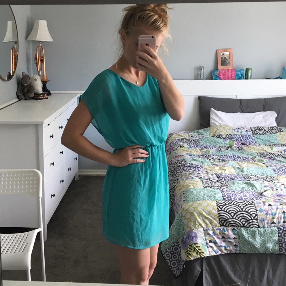 Real turquoise flowy dress