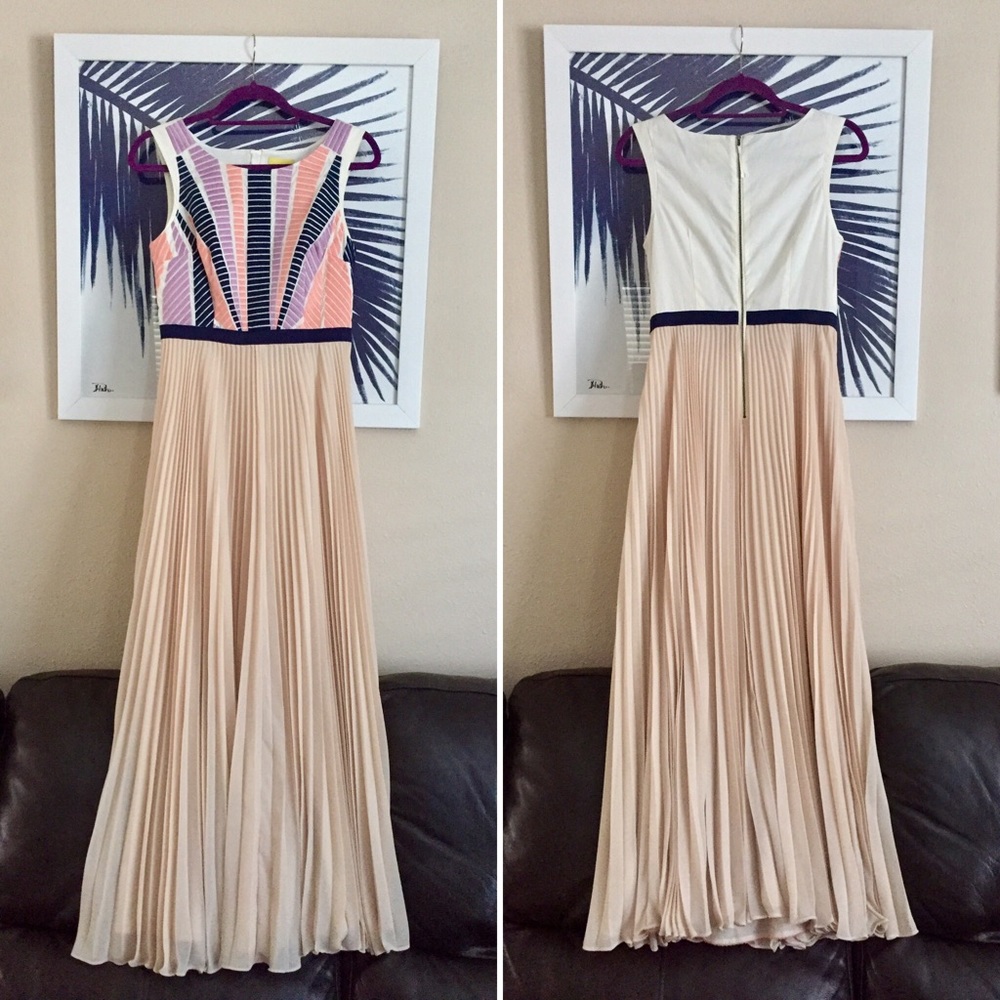 Anthropologie Embroidered/ Pleated Maxi Dress