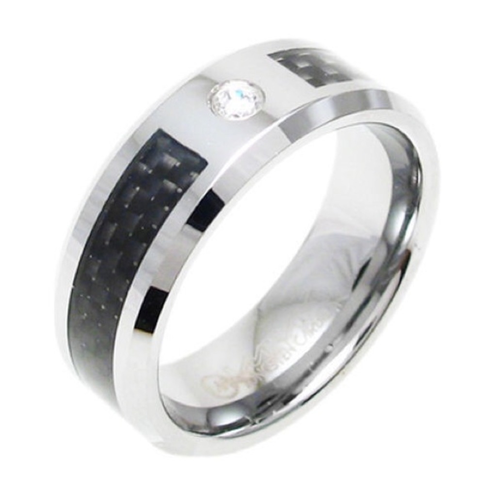 Silver tungsten ring with .10 CT CZ!