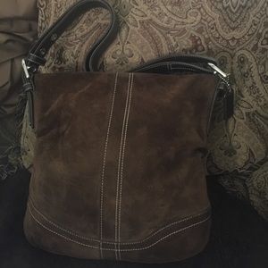 Brown suede coach purse
