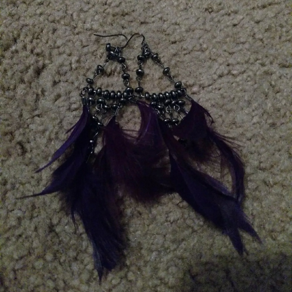 Purple Feather Earrings
