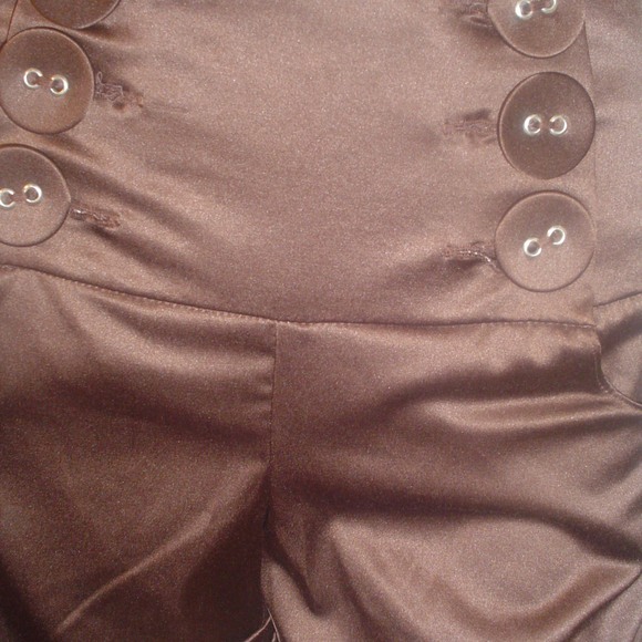 Brown High Waisted Double Button Shorts cuffed. - Picture 2 of 4