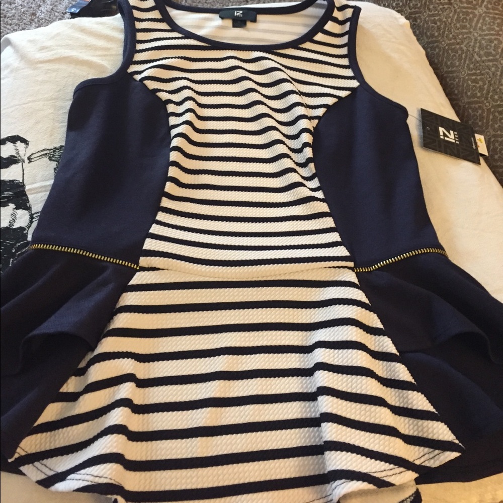 Peplum Blue and White Strip Zip Shirt