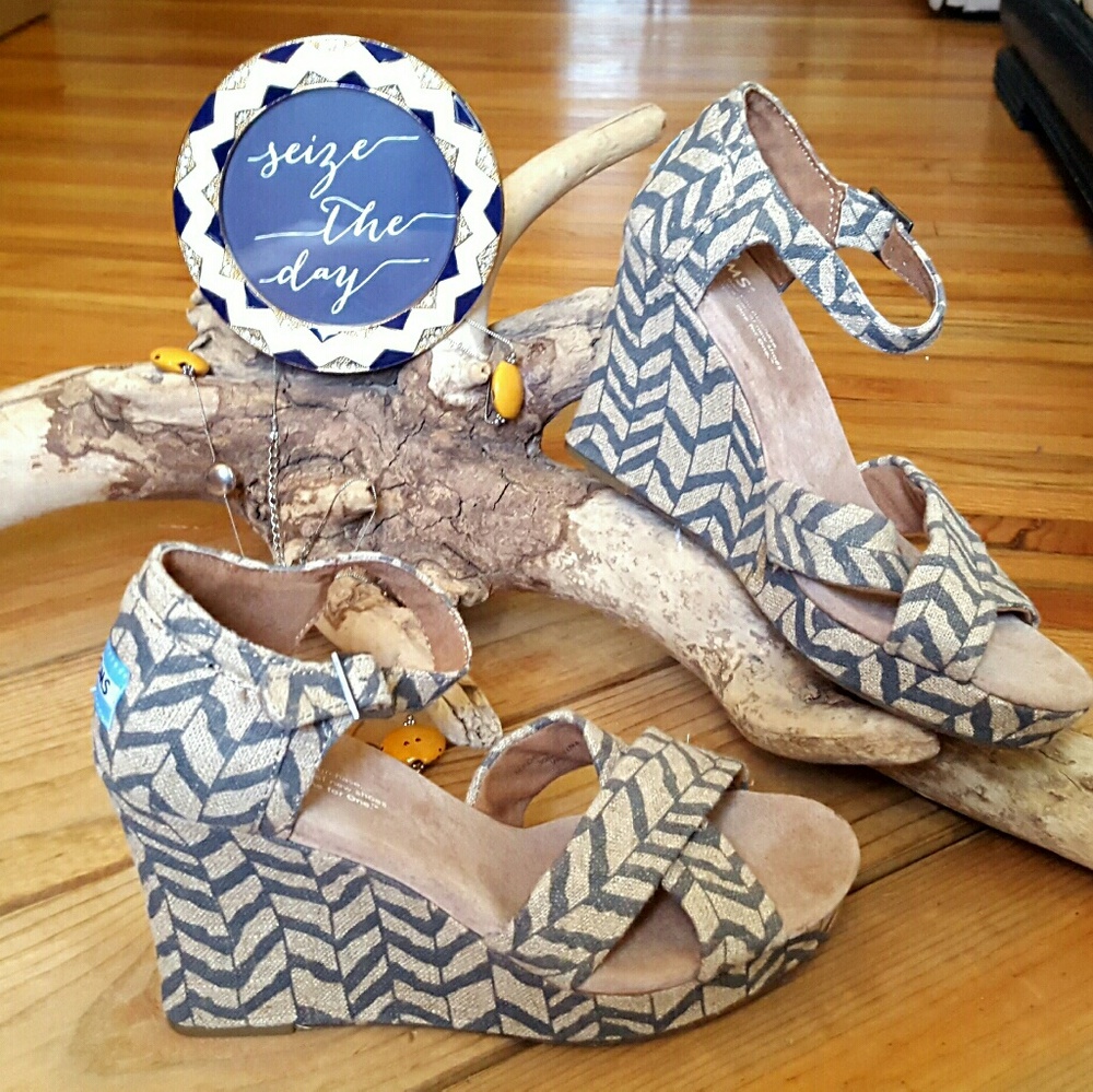 Toms Wedge Sandals Linen/Gray