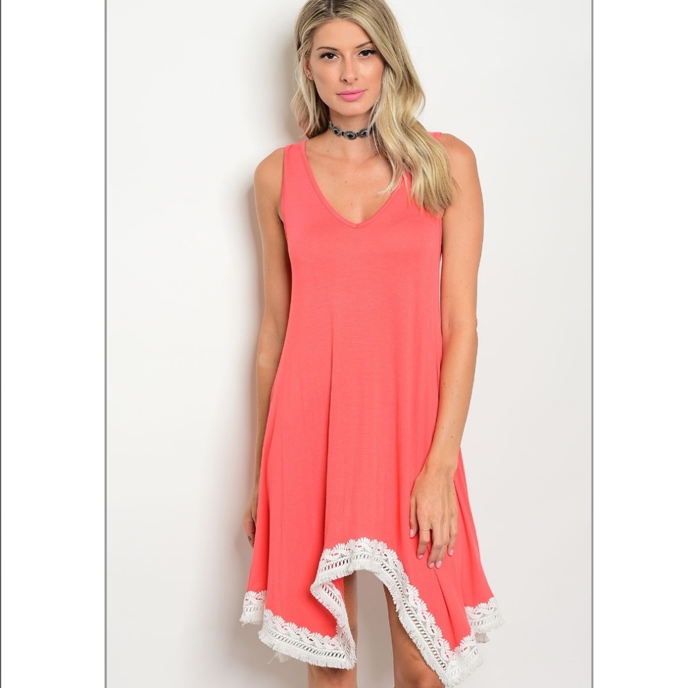 Last One! Asymmetrical Coral Dress w/ white