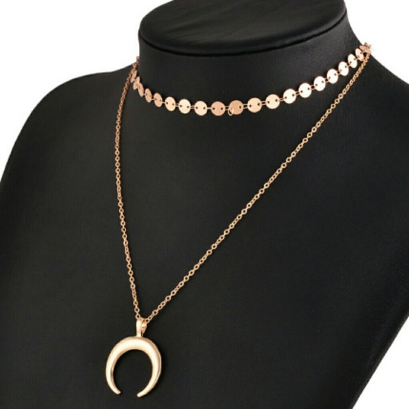 Crescent Luna moon layered necklace chocker - Picture 3 of 5