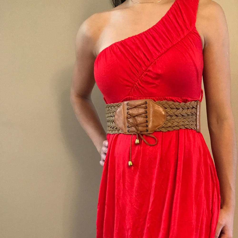 Bloody orange one shoulder dress