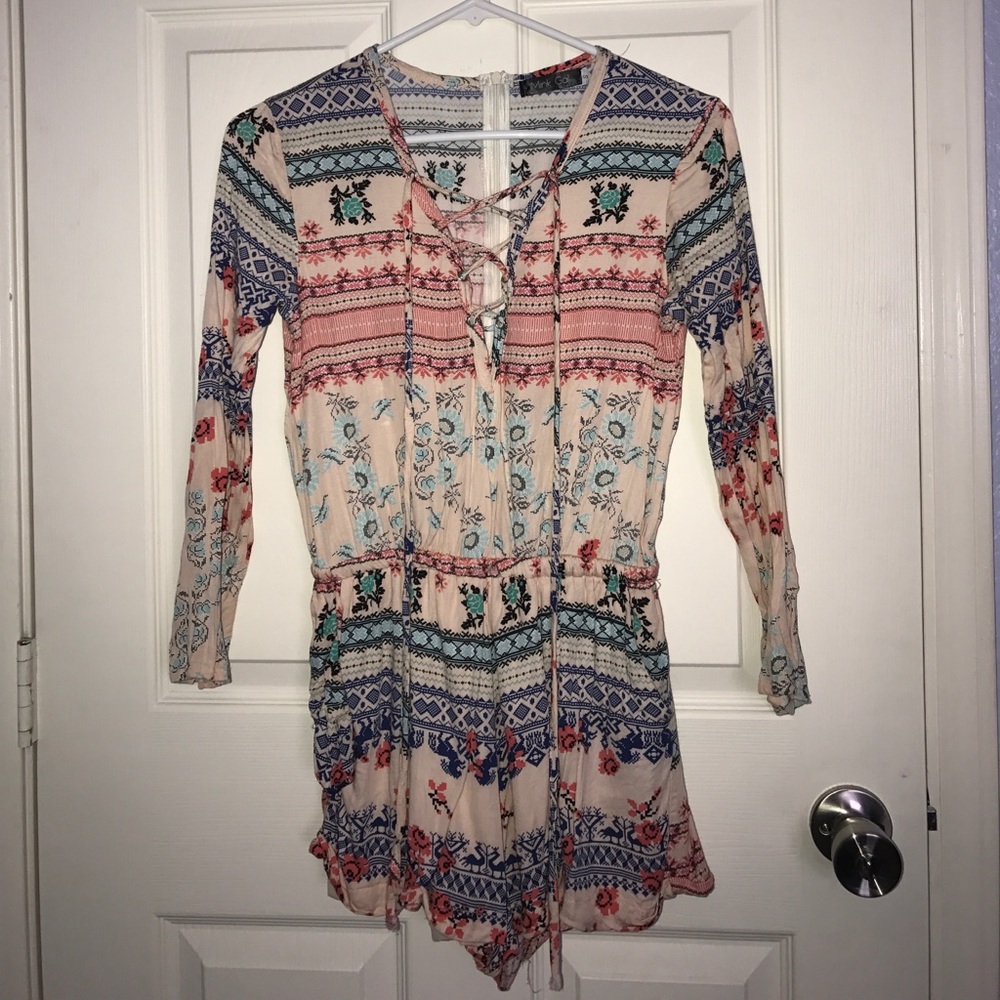 Multi print lace up romper