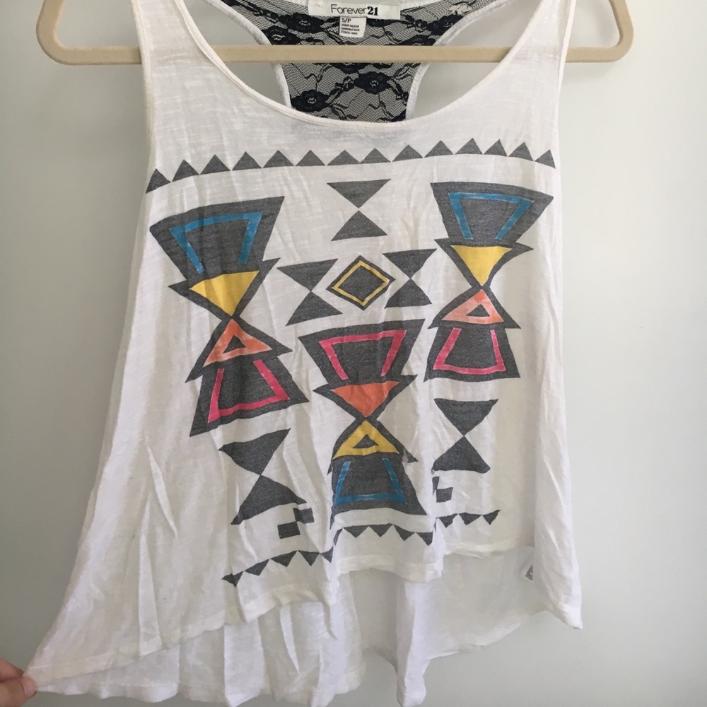Tribal print tank top with lace back