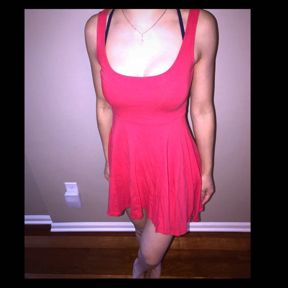 Coral fit and flare skater dress