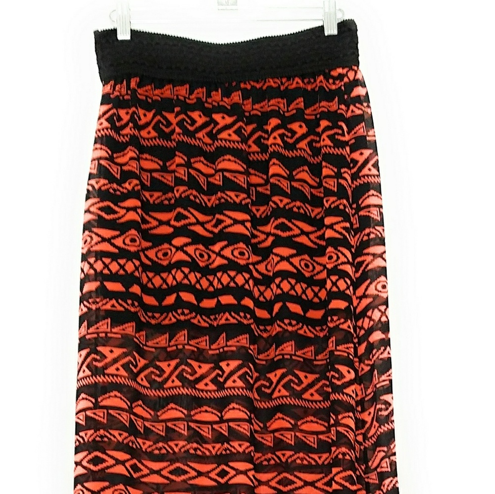 Uno Core USA Black and Orange Aztec Long Skirt S