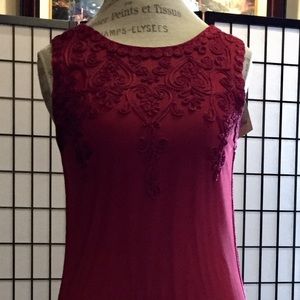 Crimson Lace sleeveless beautiful dress with embroidery very elegant
