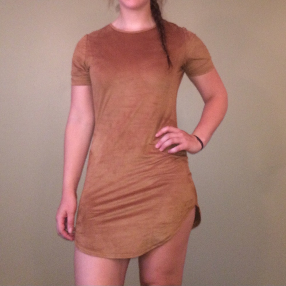Faux Seude brown shift dress Sz M