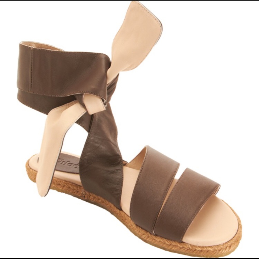 New Authentic Chloe Espadrille Wrap Sandals Lamb