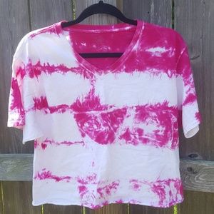 Pink and White Tie Dye Crop