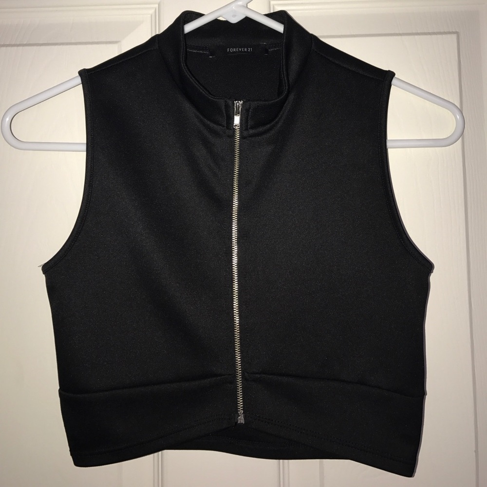 High neck zip up tank crop